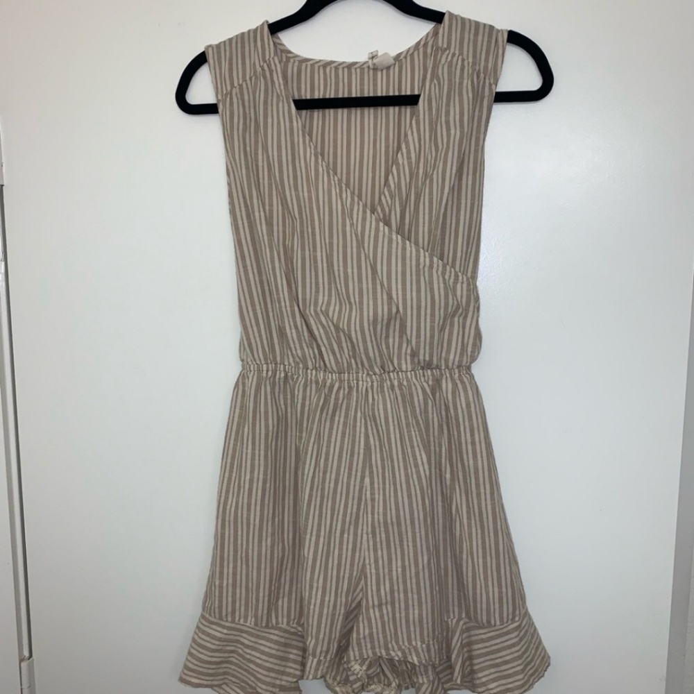 Striped Cream Tie Back Romper